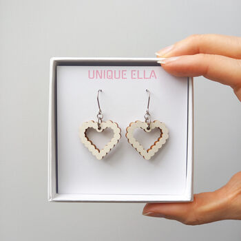 Bubble Heart Wooden Dangle Earrings White, 2 of 7