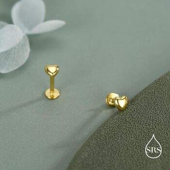 Sterling Silver 4mm Heart 16 G Flat Back Stud Earrings, 4 of 11