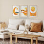 Set Three Wall Art Prints A4 Sun And Moon Amber Gold Modern, thumbnail 2 of 7