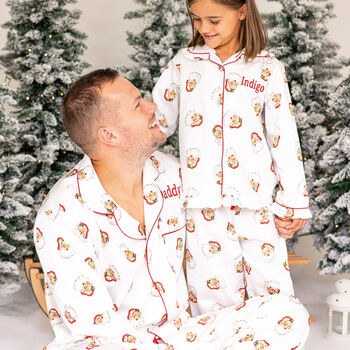 Personalised Matching Christmas Santa Print Pyjamas For Dad And Child, 11 of 12