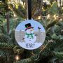 Personalised Snowman Bauble Christmas Card, thumbnail 2 of 3
