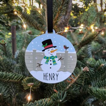 Personalised Snowman Bauble Christmas Card, 2 of 3