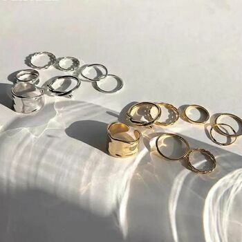 Eight Piece Multi Size Stackable Band Cuff Rings, 6 of 6