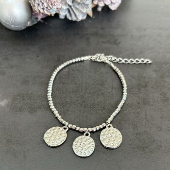 Gold Plated Hammered Disc And Bead Bracelet, 6 of 7