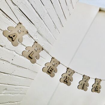 Personalised Wooden Bunting Teddy And Name, 8 of 8