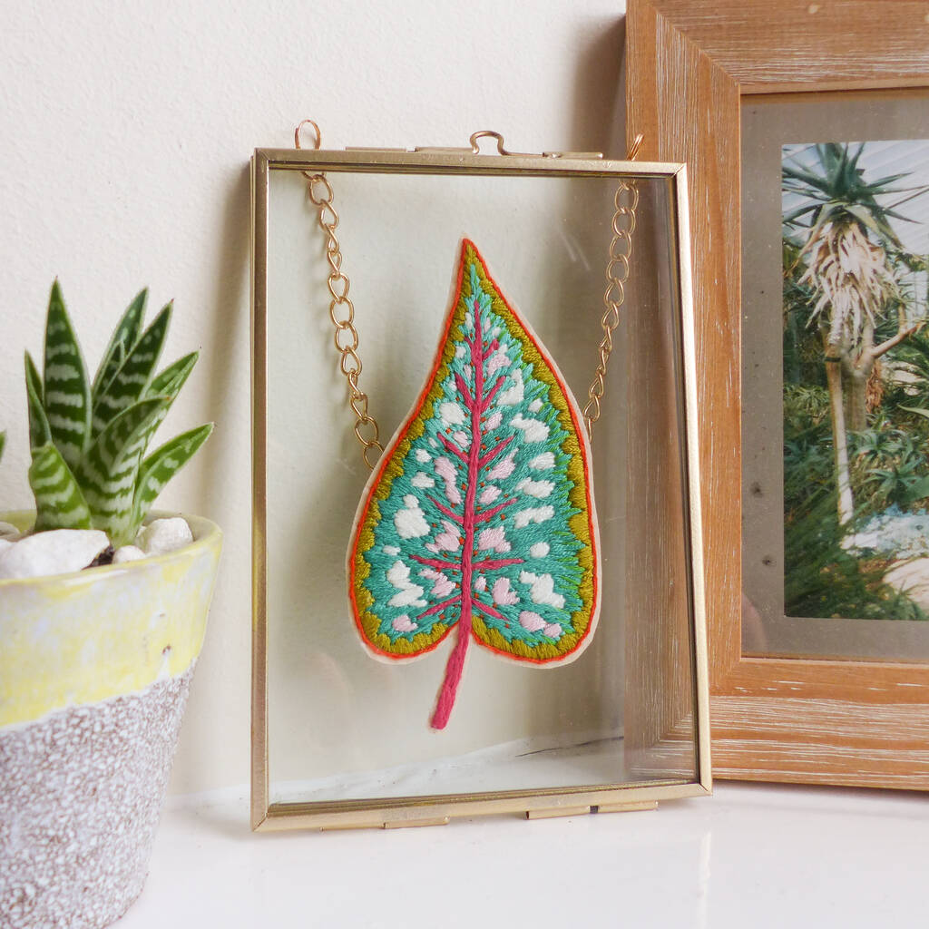 Green Tropical Leaf Embroidery Framed Art, 1 of 3
