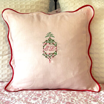 Pink Monogrammed Embroidered Pillow Cover, 3 of 4