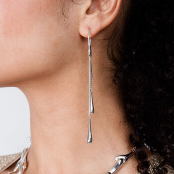 925 Sterling Silver Designer Double Drop Earrings, 2 of 3