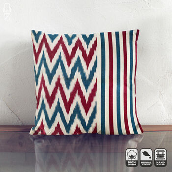 Zig Zag And Striped Cotton Ikat Cushion Cover, 5 of 7