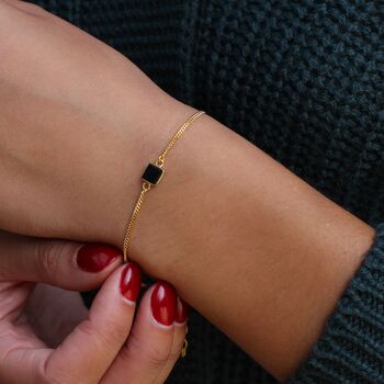 Personalised Gold Square Black Onyx Bracelet, 2 of 3