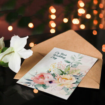 Elegant Flower Bouquet Floral Watercolour Wedding Card, 4 of 6