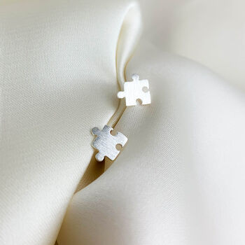 Sterling Silver Jigsaw Puzzle Piece Stud Earrings, 5 of 5