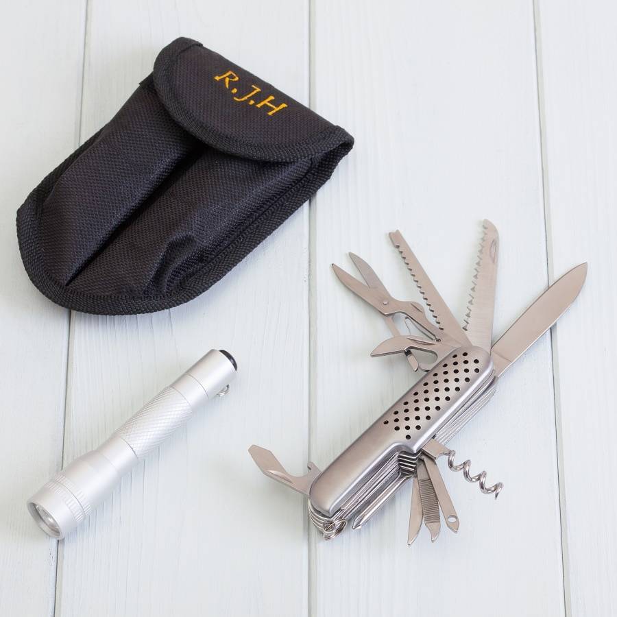 Personalised Fishing Multi Tool, Torch And Pouch By British and Bespoke