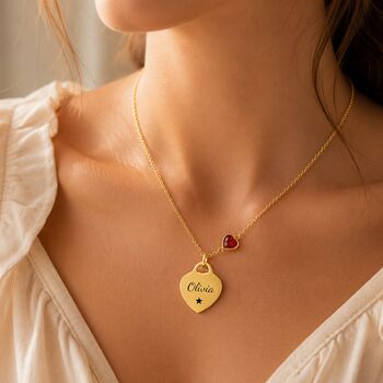 Personalised Birthstone Heart Pendant Necklace With Name Symbol, 2 of 8