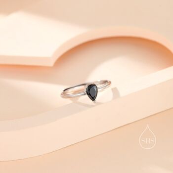 Sterling Silver Natural Black Onyx Droplet Ring, 3 of 10