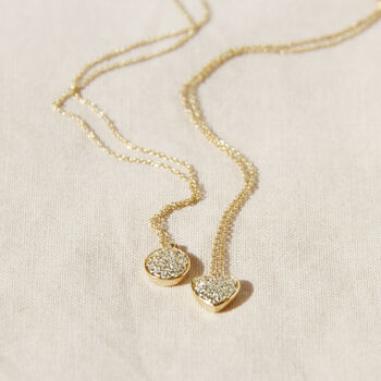 Gold Diamond Pave Circle Or Heart Necklace, 5 of 9