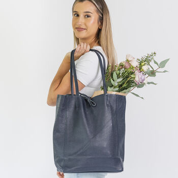 Navy Soft Leather Tote Shopper, 5 of 11