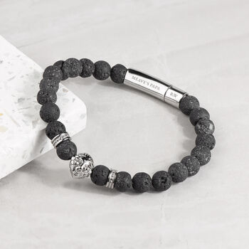 Personalised Men's Silver Plated Lion Beaded Bracelet, 7 of 10