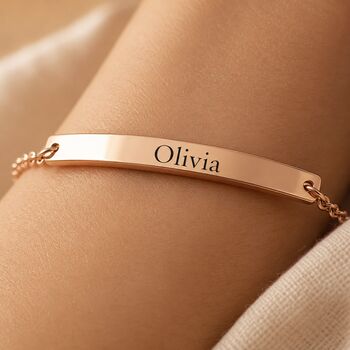 Personalised Dainty Bar Birthstone Bracelet Engrave Name, 7 of 7