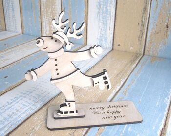 Rudolph On Skis Wooden Christmas Card, 3 of 4