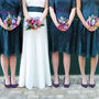 Lace Bridesmaids Dresses In Emerald And Blackcurrant, thumbnail 1 of 8