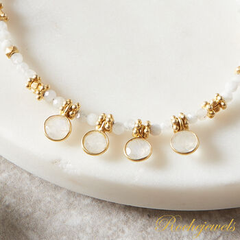 White Moonstone Short Gold And Silver Beaded Charm Necklace, 5 of 6