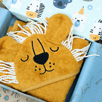 Baby Lion Bath Time Towel And Hand Mitt Gift Box Set, 4 of 8