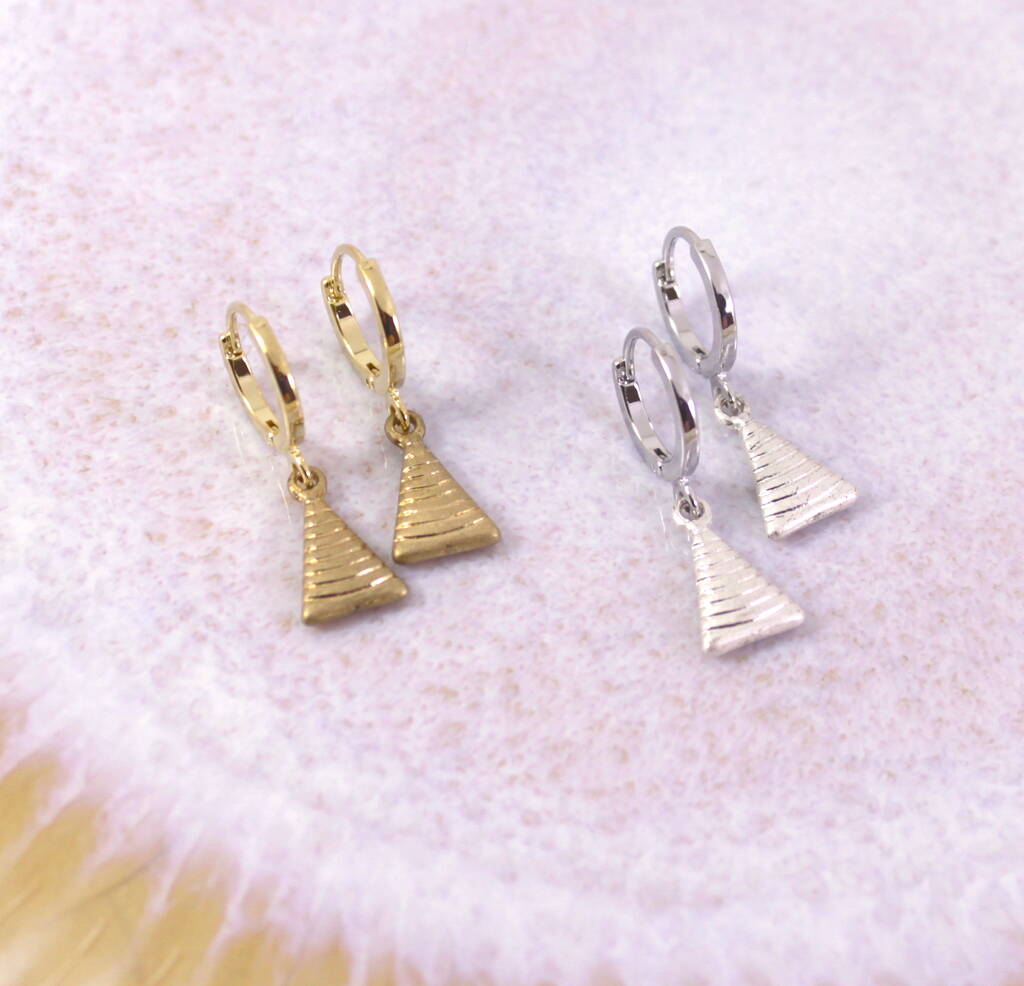 Huggie Hoop Earrings With Triangle Charms By Lucy Loves Neko