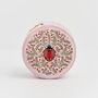 Pink Ladybird Velvet Embroidered Circle Jewellery Box, thumbnail 2 of 6