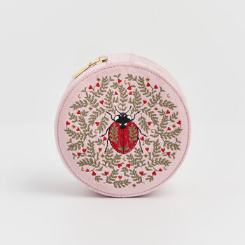 Pink Ladybird Velvet Embroidered Circle Jewellery Box, 2 of 6