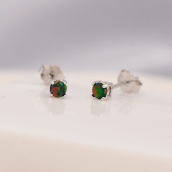 Black Opal Stud Earrings In Sterling Silver, 2 of 11