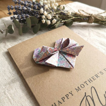 Personalised Mother's Day Floral Origami Heart Kraft Card, 5 of 7