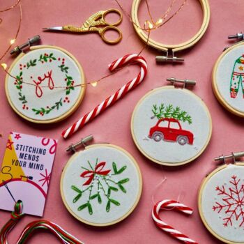 Mini Christmas Embroidery Kit Joy Wreath, 6 of 10