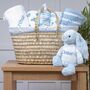 Personalised Blue Baby Gift Basket With Bashful Bunny, thumbnail 1 of 4
