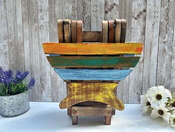 Handcrafted Multicoloured Wooden Fish Mini Stool Table, 9 of 12