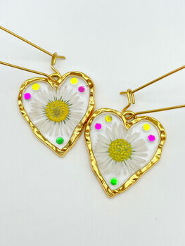 Heart Earrings With Daisies In Gold Or Silver, 2 of 11