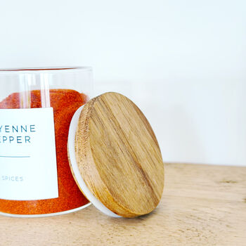 Small Acacia Spice Jar With Personalised Label, 5 of 10