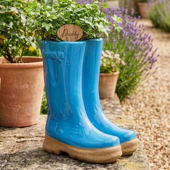 Personalised Blue Wellington Boots Planter Gift, 3 of 9