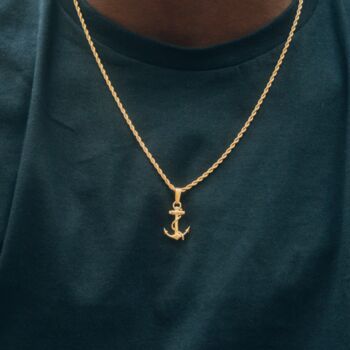 Gold Mini Anchor Steel Pendant Necklace For Men, 3 of 10