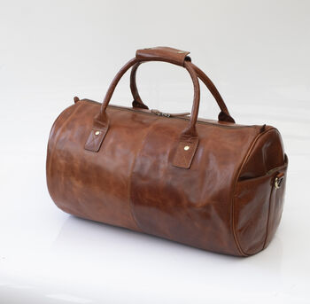 Personalised Barrel Style Leather Holdall Unisex, 2 of 10