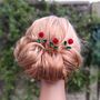 Handcrafted Red Rose Hair Pins Set Of Three, thumbnail 2 of 8