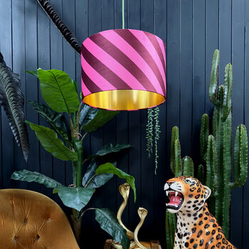 Raspberry Helter Skelter Lampshades With Gold Lining, 2 of 4