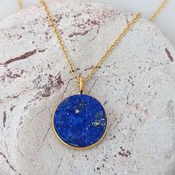 The Circle Lapis Lazuli Gemstone Necklace Gold Plated, 2 of 7