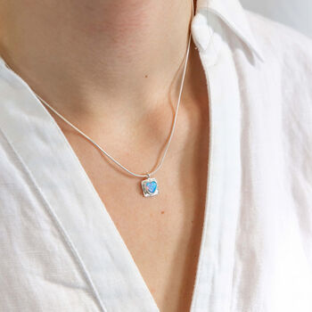 Mini Molten Sterling Silver Blue Opal Heart Necklace, 2 of 11