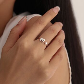 Sterling Silver Cat Playing With Ball Ring With Natural Button Shaped Pearls, 6 of 12