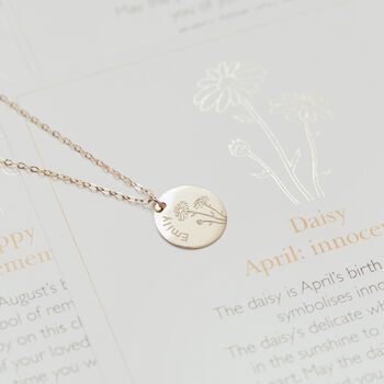 Small Personalised Birth Flower And Name Disc Necklace, 4 of 6