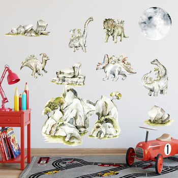 Dinosaur Wall Sticker Set With Rocks And Moon, 2 of 5