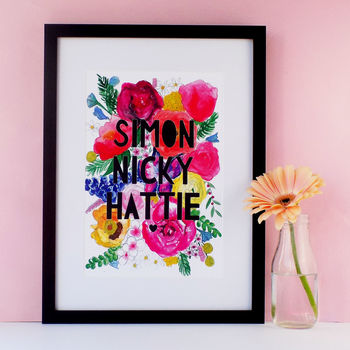 Personalised Family Watercolour Florals Papercut Print, 3 of 12