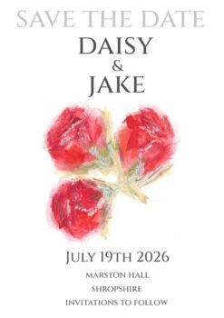 Pack 12 Red Rose Original Personalised Save The Date Wedding Stationery, 2 of 6