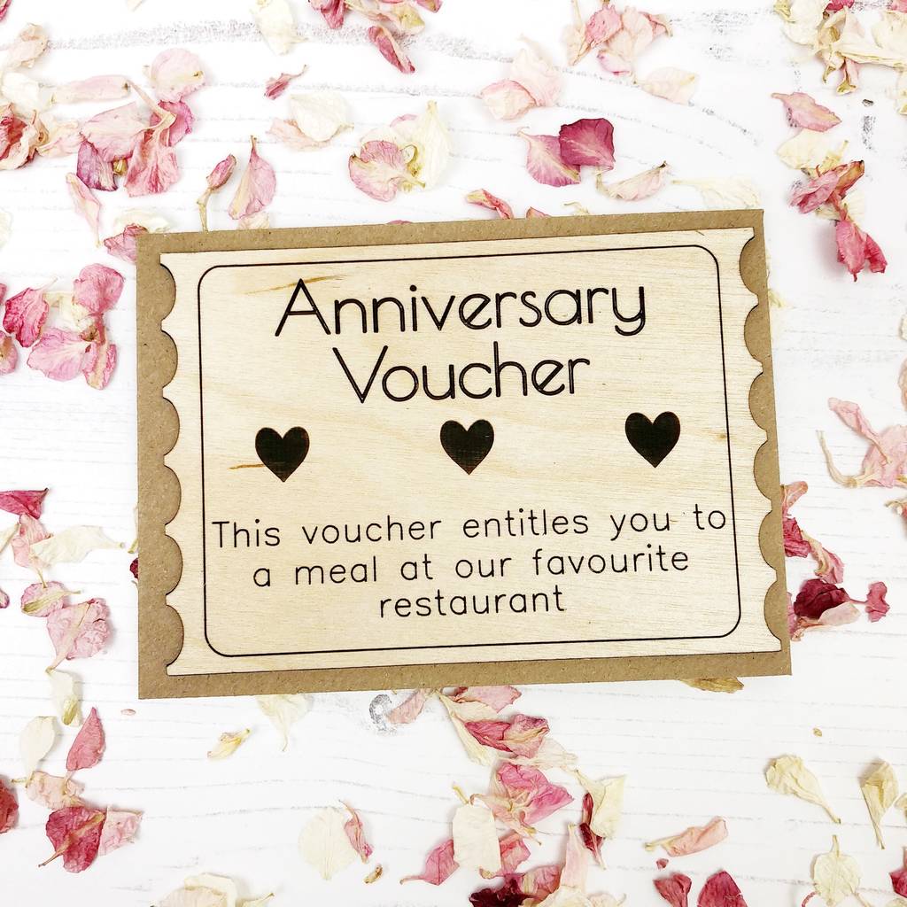 'anniversary Voucher' Wooden Card By Jayne Tapp Design
